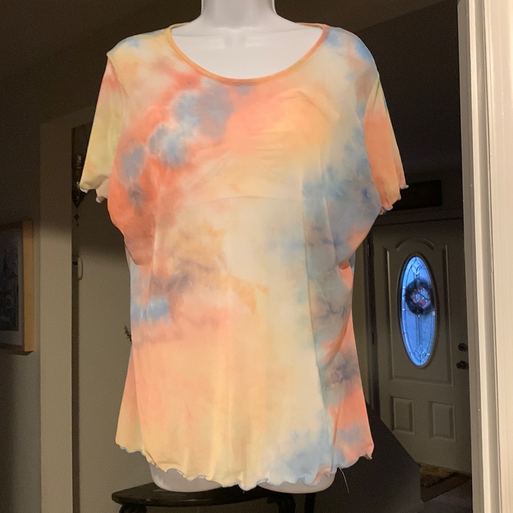 Pastel Scoop Neck Top by Rue with Scalloped Edges
